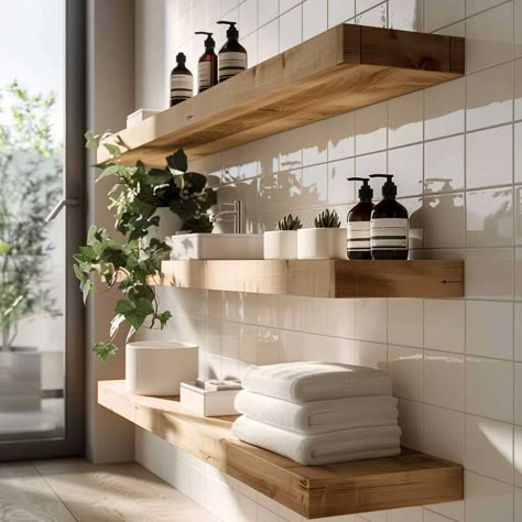 12 Creative Bathroom Shelf Ideas for Personalized Decor • 333+ Art Images Open Shelves For Towels In Bathroom, Modern Bathroom Shelving Ideas, Bathroom Tile Shelf Ideas, Bathroom Shelves Over Tub Master Bath, Shelving Bathroom Ideas, Bath Shelf Decor, Shelves Above Bathtub, Portugal Bathroom, Open Bathroom Shelving