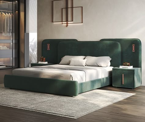 Wholesale designer bedroom furniture big headboard up-holstered 1.8 m double queen king leather beds https://m.alibaba.com/product/1600582601558/Wholesale-designer-bedroom-furniture-big-headboard.html?__sceneInfo={"cacheTime":"1800000","type":"appDetailShare"} Green Headboard, Green Bed, Bedroom Decor Dark, Fall Bedroom Decor, Bedroom Decor For Couples, Modern Bedroom Interior, Luxury Bedroom Design, Green Bedding, Bed Furniture Design