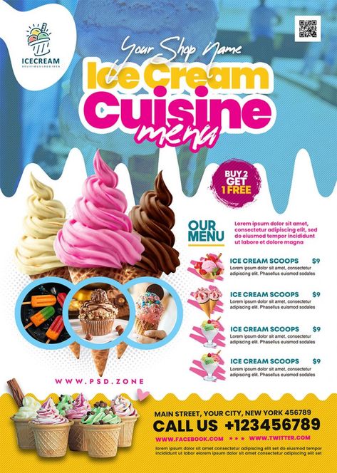 Ice Cream Cover Design, Ice Cream Flyer Design, Ice Cream Menu Design, Design Aesthetic Background, Ice Cream Poster Design, Menu Ice Cream, Flyers Design Ideas, Food Design Ideas, Food Brochure