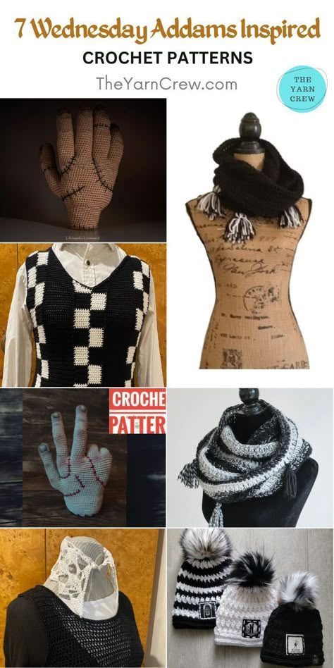 Wednesday Addams Knitting Pattern, Wednesday Knitting Pattern, Alt Crochet Patterns Free, Gothic Knitting Patterns Free, Wednesday Inspired Crochet, Wednesday Snood Crochet Pattern, Wednesday Crochet Pattern, Wednesday Adams Crochet, Alternative Crochet Patterns Free