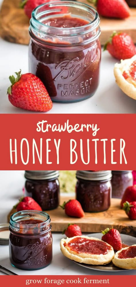 Strawberry Honey Butter, Garden Strawberries, Jam Strawberry, Strawberry Honey, Honey Butter Recipe, Butter Recipes Homemade, Homemade Preserves, Strawberry Butter, Jam Recipes Homemade