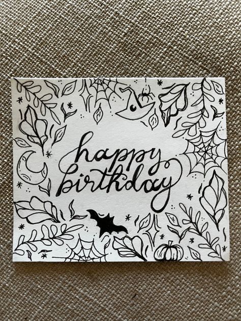 Goth Birthday Card Ideas, October Birthday Cards Diy, Gothic Birthday Cards Handmade, Fall Themed Birthday Cards, October Birthday Card Ideas, Halloween Birthday Cards Diy, Witchy Birthday Cards, Emo Birthday Card, Goth Birthday Card