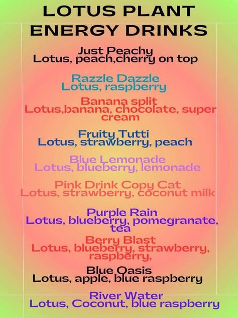 Purple Lotus Energy Drink Recipes, Fall Lotus Energy Drinks, Lotus Combos, Lotus Energy Drink Combinations, Lotus Energy Drink Recipes, Lotus Energy Drink Flavors, Lotus Energy Drink Ideas, Lotus Drink Flavors, Coffee Specials