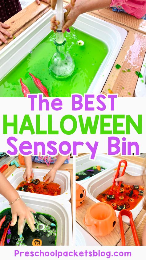 Themed Sensory Bins, Toddler Home Activities, Halloween Sensory Bin, At Home Preschool, Sensory Bin For Toddlers, Halloween Activities Preschool, Halloween Centers, Halloween Sensory, Fall Preschool Activities