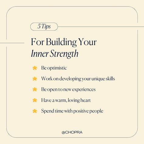 5 Tips for Building Your Inner Strength (Chopra) Manifestation 2024, Positive People, Keep Moving Forward, 2024 Vision, Uplifting Quotes, Inner Strength, Mental Wellness, Self Improvement, New Experience