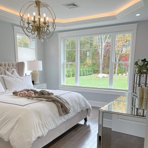 Huge Window Bedroom, Big American House Interior, Suburban House Bedroom, Suburban House Interior Bedroom, Bedroom With Big Windows Aesthetic, Apartment Bedroom Big Windows, Big Window Bedroom, Suburban House Interior Master Bedrooms, Bedroom With Big Windows