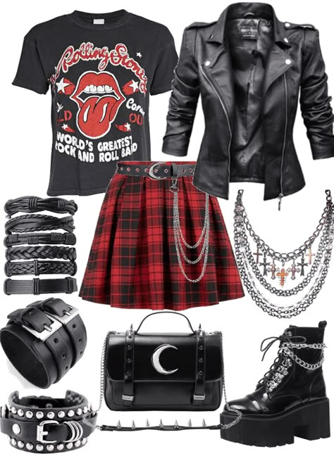 Punk Style Outfits Girly, Girl Punk Outfits, Rock Goth Outfits, Rock Girl Aesthetic Outfits, Punk Rock Girl Outfits, Rock Punk Outfit, 90s Punk Rock Aesthetic, Tumblr Outfits Grunge, Goth Rock Outfits