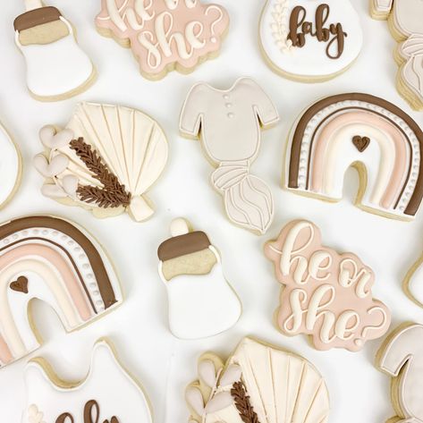 Boho Gender Reveal Cookies, Neutral Cookies, Boho Gender Reveal Party, Cookies Gender Reveal, Baby Shower Cookies Neutral, Boho Gender Reveal, Baby Shower Desserts Boy, Simple Gender Reveal, Gender Reveal Baby Shower Themes