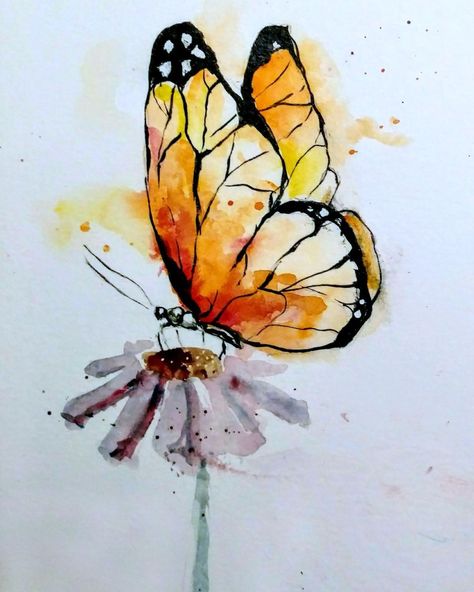 Monarch Butterfly. Watercolour Butterfly Simple, Painting Of A Butterfly, Watercolour Monarch Butterfly, Butterfly Drawing Watercolors, Watercolor Butterfly Painting, Butterfly Drawing Colorful, Monarch Watercolor, Water Colour Animals, Monarch Butterfly Drawing