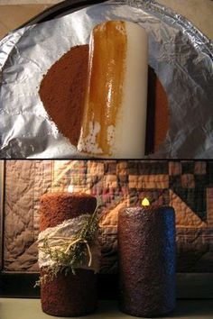 Grunge Candles, Grunge Candle, Grungy Candles, Luminaria Diy, Candle Tutorial, Primative Decor, Primitive Candles, Soya Mumu, Look Grunge