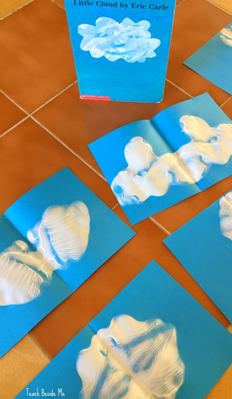 Little Cloud book by Eric Carle.  FUN preschool craft project idea ~ make Ink Blot Cloud Shapes!  Great for all ages. via @karyntripp Fun Preschool Crafts, Eric Carle Crafts, Weather Activities Preschool, Eric Carle Activities, April Preschool, Shapes Craft, Preschool Weather, Weather Art, Weather Crafts