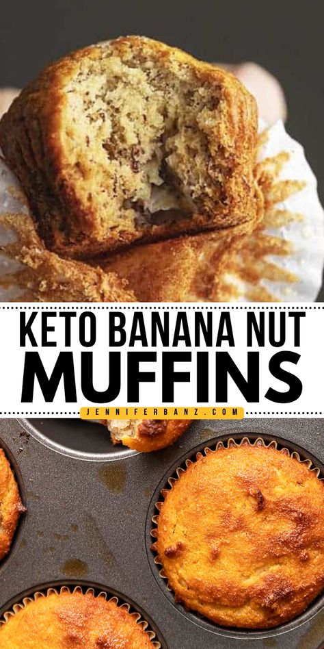 A perfect Mother's Day breakfast recipe! Your Mother's Day brunch ideas must have these banana bread muffins with walnuts. With a combo of Greek yogurt and almond flour, these Keto Banana Nut Muffins have the perfect texture! Keto Banana Muffins, Muffins With Almond Flour, Banana Bread Muffin Recipe, Keto Banana, Fluffy Muffins, Keto Muffin Recipe, Keto Banana Bread, Keto Muffins, Nut Muffins