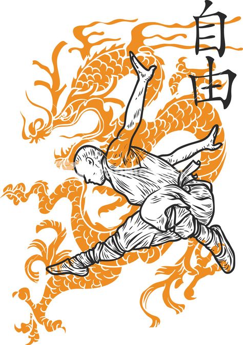 Chinese Vector T-shirt Design With Shaolin Monk Stock Image Chinese Vector, Special Logo, Shaolin Monks, Kung Fu Martial Arts, Shaolin Kung Fu, Martial Arts Techniques, Dragon Warrior, Chinese Martial Arts, Martial Artist