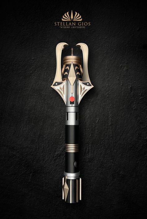 Crossguard lightsaber. Shown here with folded arms in closed position. Featured in Star Wars The high republic novels. Light Sabors, Stellan Gios, Second Sister Star Wars, Lightsaber Custom, The High Republic, High Republic, Jedi Cosplay, Lightsaber Design, Props Ideas