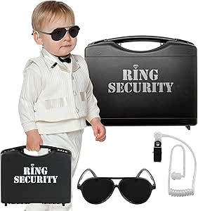 Swiss Industries Ring Security Wedding Ring Bearer Box Set. Ring Security Box with Black Sun Glasses and Spy Ear Piece. Special Agent Ring Bearer Suitcase for Kids Wedding Security, Security Outfit, Ring Security Wedding, Ring Bearer Security, Security Ring, Pretend Play Costumes, Wedding Ring Bearer Boxes, Ring Security, Ear Piece