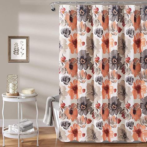 AmazonSmile: Lush Decor Leah Shower Curtain - Bathroom Flower Floral Large Blooms Fabric Print Design, 72” x 72”, Yellow/Gray: Home & Kitchen Coral Bathroom, Bathroom Flowers, Floral Shower Curtain, Lush Decor, Floral Shower Curtains, Plywood Furniture, Shower Curtain Hooks, Smart Furniture, Grey Bathrooms