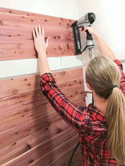 Cedar is not only beautiful, it naturally repels moths, cockroaches, and silverfish. I partnered with @CedarSafe to share how to do a DIY cedar lined closet. Natural Shiplap, Cedar Lined Closet, Bedroom Remodeling, Cedar Walls, Cedar Closet, Cedar Planks, Fun House, Closet Room, Bedroom Crafts