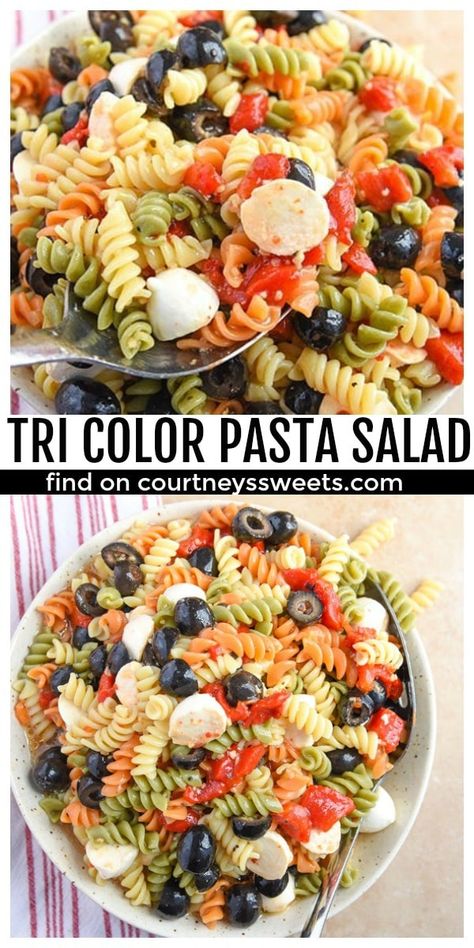 Diy Pasta Salad, Color Pasta Salad, Tri Color Pasta Salad, Rotini Pasta Recipes, Italian Dressing Pasta Salad, Rotini Pasta Salad, Easy Italian Pasta Salad, Tri Color Pasta, Rainbow Pasta