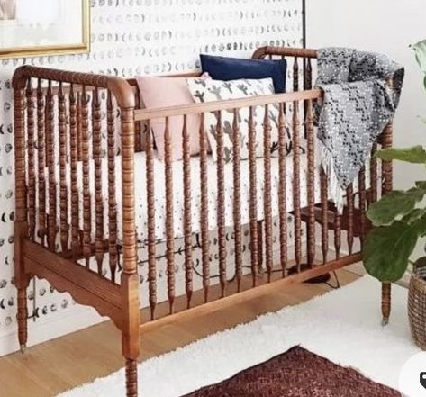 Spindle Crib Nursery, Vintage Crib Nursery, Natural Wood Cribs, Spindle Crib, Wooden Crib Nursery, Wooden Crib, Oak Crib, Antique Gold Crib Nursery, Brown Wooden Crib Nursery