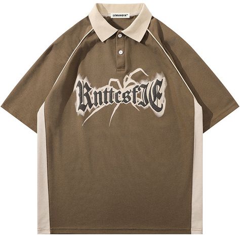 Brown Tees, T Shirt With Collar, Gothic Script, Oversized Polo, Printed Polo Shirts, Polo T Shirt, Bold Style, College Fashion, Style Statement