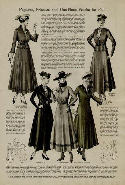 1910 Peplums, Princess and One-Piece Frocks for Fall 1910 Fashion Plate, 1920 Clothing, 1915 Fashion, 10s Fashion, Princess Frocks, Fashion Eras, Suits Show, Fashion 1910, Historical Costuming