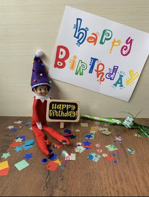 Elf Celebrates Birthday, Elf On The Shelf Celebrating Birthday, Elf Ideas For Birthday, Elf On The Shelf Kids Birthday, Elf On Shelf Happy Birthday Ideas, Elf Happy Birthday Ideas, Elf On The Shelf Ideas For Birthday, Birthday Elf Ideas, Elf On The Shelf Ideas Birthday