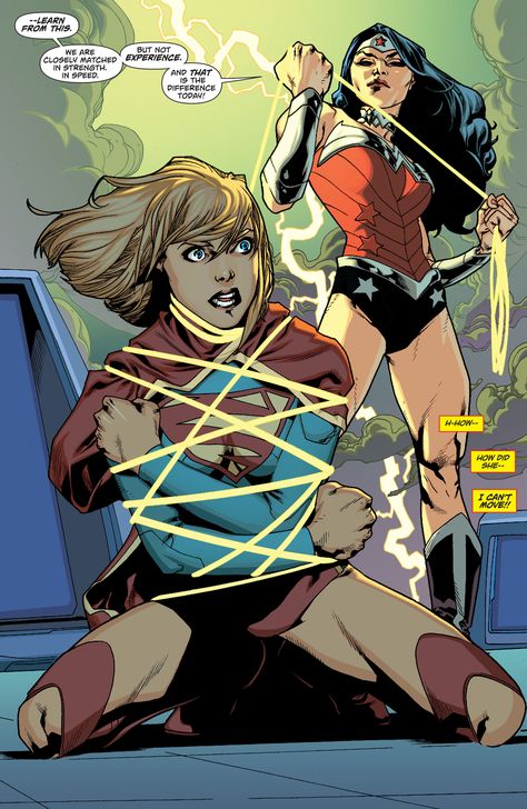 Supergirl defeated and bound by Wonder Woman Dc Batgirl, Comics Quote, Superman Wonder Woman, Dc Heroes, Comic Book Characters, Superhero Comic, Comic Heroes, Marvel Dc Comics, The Villain