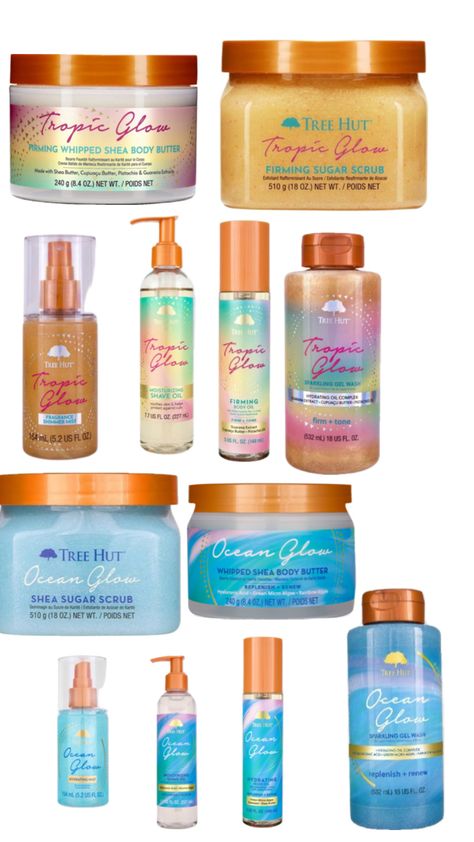 My favorite is the tropical glow Ocean Glow Tree Hut, Redo Bathroom, Tropical Glow, Regalos Ideas, Cupuacu Butter, Shaving Oil, Tropical Tree, Shea Body Butter, Body Care Routine