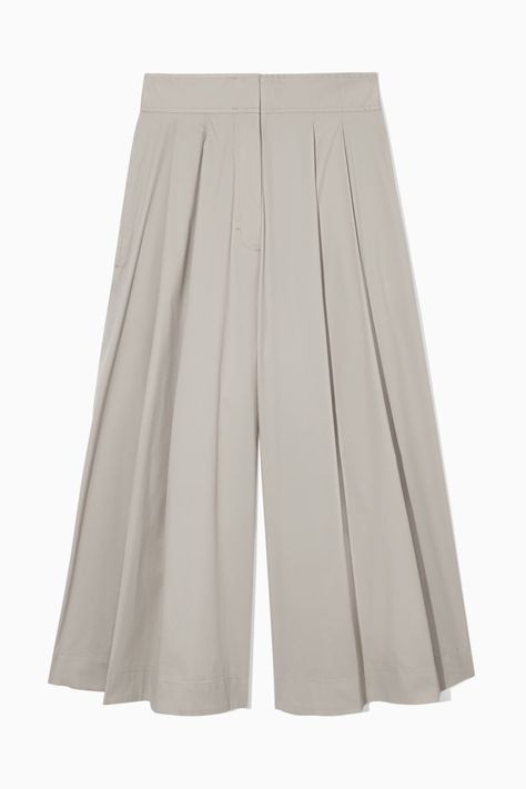 PLEATED TAILORED CULOTTES - STONE - Trousers - COS Cos Trousers, Black Culottes, Cropped Pants Women, Stone Grey, High Waisted Flares, Woman Silhouette, Ralph Lauren Outfits, Wide Legs, Stretch Pants