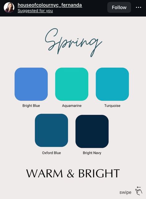 House Of Colour Blue Spring, Blue Spring Color Palette, House Of Color Spring, Paintbox Spring, Spring Colouring, Hoc Spring, True Spring Palette, True Spring Color Palette, Light Spring Palette