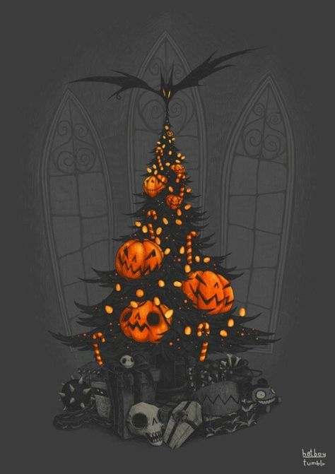 Pumpkin tree Spooky Christmas, Creepy Christmas, Dark Christmas, Halloween Tree, I Love Halloween, Halloween Illustration, Halloween Trees, Halloween Images, Halloween Inspiration