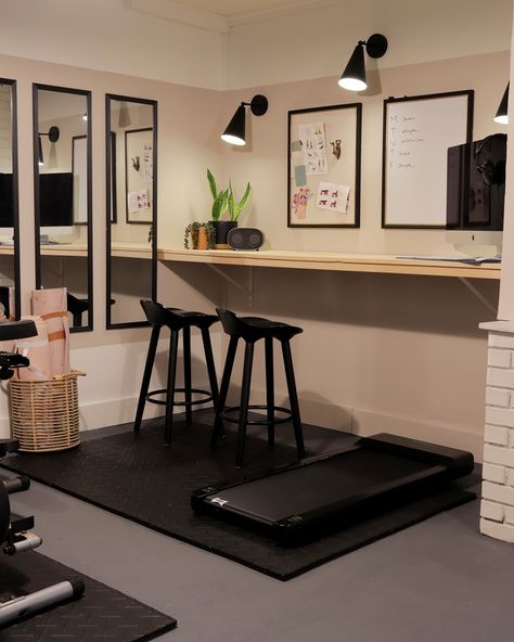 Home Office Gym Combo, Office Gym Combo, Basement Home Gym, Home Basement, Home Office/gym, Basement Home, Small Home Gym, Budget Home Decor, Dream Basement