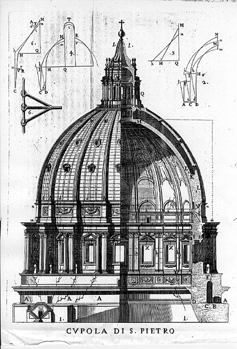 dome Dome Drawing, Filippo Brunelleschi, St Peters Basilica, St Peters, Cathedral Architecture, Neoclassical Architecture, Architecture History, Architecture Concept Drawings, Architectural Drawing