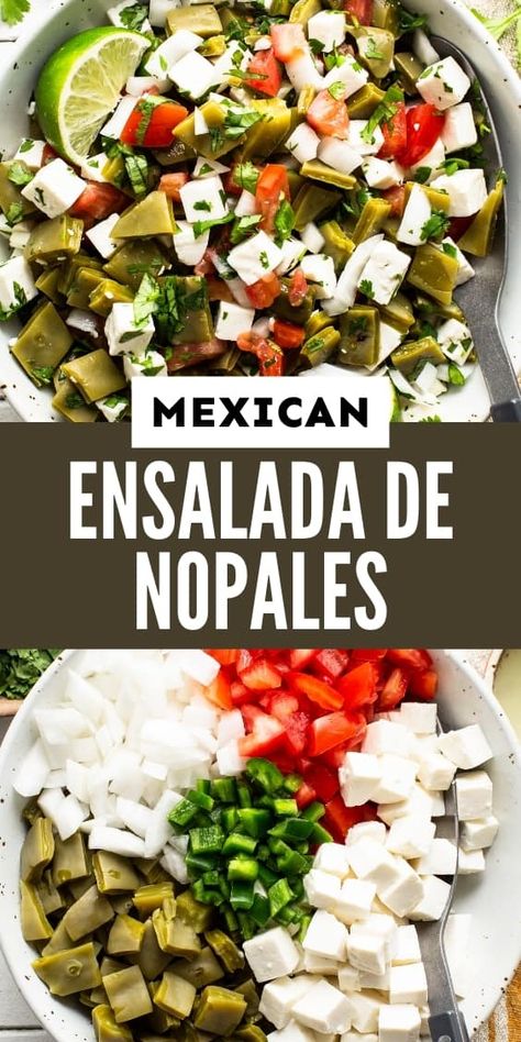 Nopal Salad Recipe, Nopal Salad, Nopales Recipes Mexican, Nopales Recipes, Nopales Salad, Nopales Recipe, Mexican Side Dish, Cactus Salad, Easy Steak Fajitas