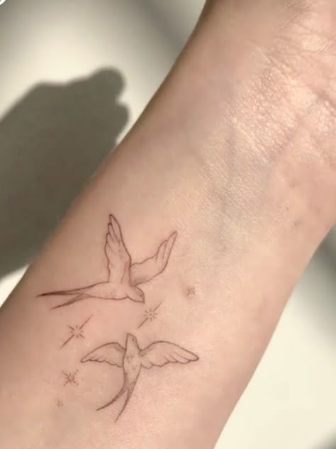 2 Birds Flying Tattoo, Two Birds Flying Tattoo, Simplistic Bird Tattoo, Bird Tattoo Aesthetic, 2 Bird Tattoo, Angel Bird Tattoo, Bird Tatoos Woman, Aesthetic Cross Tattoo, Small Birds Flying Tattoo