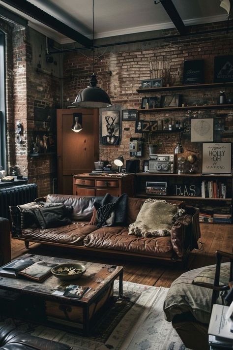 Dark Living Rooms, Industrial Style Decor, Loft Stil, Industrial Livingroom, Loft Interiors, Industrial Living, Industrial Interior Design, Future Apartment Decor, Loft Living