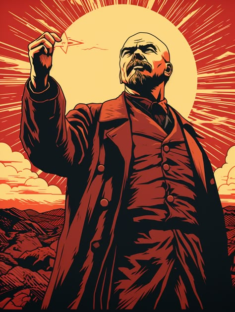 Lenin gazes into the distance. AI-generated Communist Propaganda Posters, Communism Wallpaper, Communism Wallpaper Art, Communism Art, Signs Wallpaper, Communist Art, 90s Rappers Aesthetic, Punk Room, Revolution Art