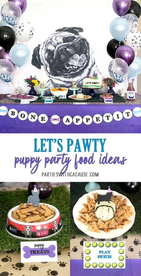 Puppy themed birthday party foods are so much fun! Check out all the great dog themed food ideas the whole family will love at PartiesWithACause.com and elevate your events! #puppyparty #dogparty #dogbirthday #partyfood #letspawty #lowsugarparty Pawty Dog Party Food, Dog Themed Food, Birthday Party Foods, Puppy Party Food, Puppy Themed Birthday Party, Dog Bday, Birthday Party Food Ideas, Doggie Birthday, Poodle Party