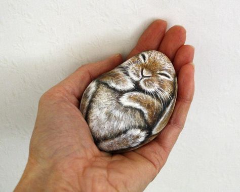 Animal Rock Painting, Nz Beach, Stone Pictures Pebble Art, Garden Rock Art, Painted Rock Animals, Diy Rock Art, Rabbit Painting, Stone Art Painting, Painted Rocks Craft