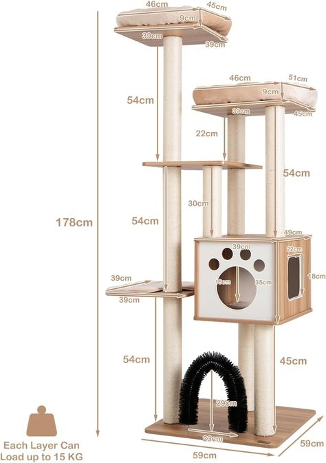 Maxmass 6-Layer Cat Tree, Wooden Kitten Tower with Condo, Perch, Removable Cushions and Sisal Rope Posts, Indoor Kitty Climbing Frame for Bedroom, Living Room, Pet Store(59x59x178cm) : Amazon.co.uk: Pet Supplies Kitten Tower, Wooden Cat Tree, Wooden Cat House, Sisal Rope, Climbing Frame, Wooden Cat, Cat Stuff, Cat Scratching, Cat Tree