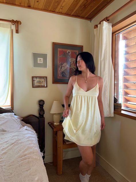 Cottage core vibes Aritzia Summer, Silk Yellow Dress, Lover Dress, Aritzia Dress, Yellow Silk, Fits Clothes, Healthy Girl, Grad Dresses, Aritzia Wilfred