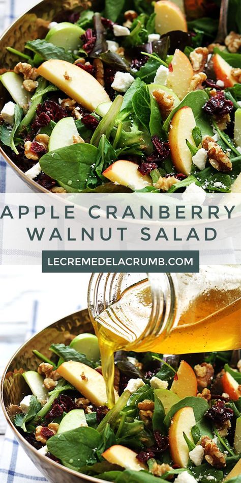 Apple Cranberry Walnut Salad, Cranberry Walnut Salad, Apple Salad Recipes, Thanksgiving Food Sides, Fresh Salad Recipes, Thanksgiving Recipes Side Dishes, Walnut Salad, Autumn Salad, Best Salad Recipes