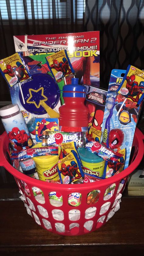 Little Boy Valentine Basket Ideas, Spiderman Valentines Basket, Kids Valentine Baskets Boys, Valentine Basket For Toddler Boy, Valentines Day Baskets For Kids Boys, Toddler Valentines Day Gifts Basket Boy, Valentines Basket Ideas For Kids Boys, Marvel Gift Basket, Boy Valentines Basket