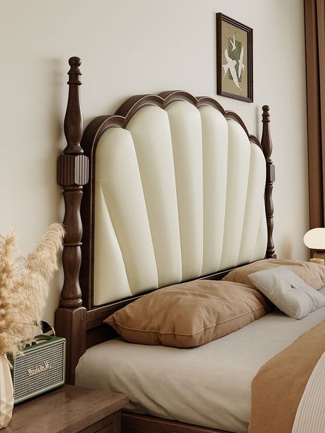 Antique Headboard Ideas, Luxury Wooden Bed, Small Bedroom Decorating Ideas, Small Bedroom Decorating, Home Organization Tips, Colorful Room Decor, Shaped Headboard, Iron Balcony, French Bed