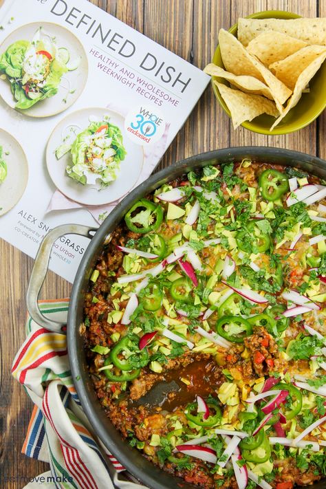 Defined Dish Turkey Taco Skillet Bake - Unbelievably Good! Defined Dish Whole 30 Recipes, Whole 30 Defined Dish, Alex Snodgrass Defined Dish Recipes, The Defined Dish Recipes, Alex Snodgrass Defined Dish, Healthy Turkey Tacos, Defined Dish Whole 30, Defined Dish Recipes, Turkey Taco Bake