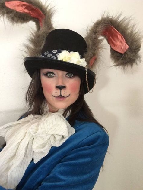 White Rabbit Makeup, March Hare Costume, Rabbit Makeup, Alice In Wonderland Play, The March Hare, Alice In Wonderland Makeup, White Rabbit Costumes, Alice In Wonderland Props, Wonderland Makeup