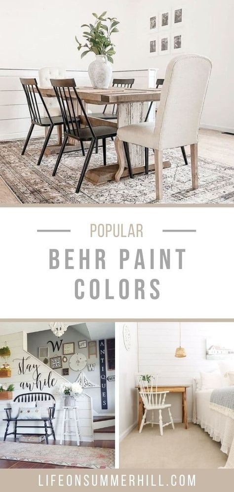 Popular Behr paint colors. Here are the 6 most popular colors according to the experts over at Behr. These colors are perfect for painting your bedroom, living room, bathroom, kitchen, cabinets, or even your furniture! Perfect for your next home improvement project. A great do it yourself, DIY, paint. Swiss coffee, silver bullet, ultra pure white, natural gray, black, white metal, classic silver colours. So get out your paintbrush and Behr paint and get to painting! Most Popular Behr Gray Paint Colors, Behr Paint Colors Swiss Coffee, Popular Behr Paint Colors Bedroom, White Mocha Behr Paint Living Room, Behr Bakery Box Paint, Gray Envelope Behr Paint, Natural White Behr Paint, Ultra White Behr Paint, Whisper White Behr Walls