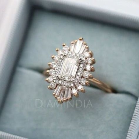 4 Carat Emerald Cut Moissanite Rings For Women, Starburst Engagement Ring,  Anniversary Ring , emerald cut ring, moissanite gold ring, gold moissanite ring, colorless moissanite, vintage diamond ring, vintage wedding ring, engagement ring, cluster diamond ring, diamond cluster ring, anniversary ring, 14k rose gold ring, rose gold jewelry, halo diamond ring, starburst ring, ballerina ring, gatsby ring, diamond wedding ring, wedding ring women 4 carat diamond ring, 4 carat moissanite, promise ring Gatsby Ring, Baguette Halo, Emerald Cut Moissanite Engagement Ring, Gold Anniversary Rings, Image 3d, Future Engagement Rings, Engagement Ring For Her, Emerald Cut Moissanite, Ring Inspo