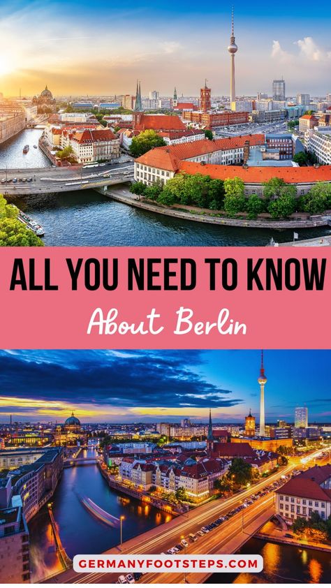 Cityscape of Berlin with landmarks like the TV Tower and Spree River at sunset and night. Germany Bucket List, Trip Planning Checklist, Berlin Travel, City That Never Sleeps, Berlin Germany, Germany Travel, City Guide, Travel Guides, Best Hotels