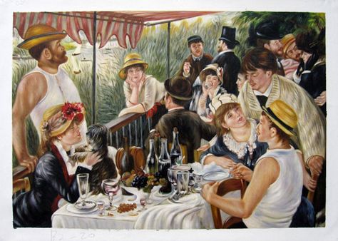 24" by 36" - Reproduction of Famous Artists Renoir "la colazione" - Museum Quality Oil Painting on Canvas Art Party Oil Painting, Luncheon Of The Boating Party, Renoir Paintings, Wooden Jigsaw Puzzles, Pierre Auguste Renoir, Wooden Jigsaw, Canvas Signs, Paint Party, Famous Artists